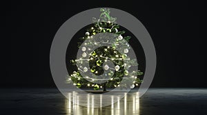Elegant Christmas Tree with White Lights and Green Ornaments. Generative AI photo