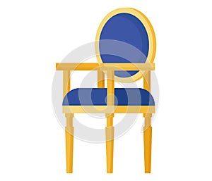 Elegant classic chair with blue upholstery and golden frame. Antique furniture design for elegant interiors vector