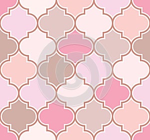 Elegant classic moroccan trellis pattern in pink and beige shades. Vector seamless background.