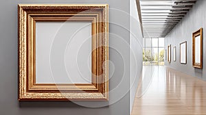 Elegant Classical Textured Picture Frame Displayed in Modern Art Gallery with Empty Wall Space