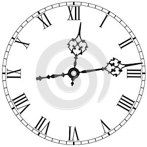 Elegant clock face with roman numerals on white