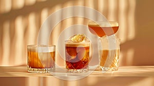 Elegant coffee cocktails in minimalist glassware on a warm background