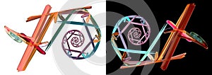 Elegant colorful spiral patterns on white and black backgrounds. Set of graphic design elements. 3d rendering.