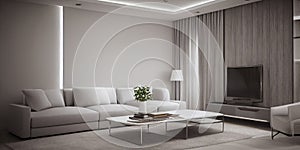 Elegant and comfortable designed living room with big corner sofa. Interior design modern apartment. Generative AI.