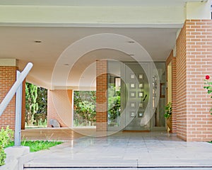 Elegant contemporary apartment building entrance