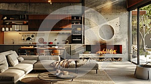 An elegant and contemporary sitting room with a stunning modern fireplace and pizza oven combination creating a cozy yet