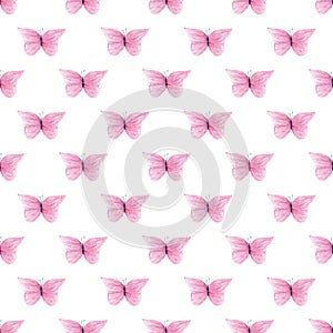 Elegant coral butterflies seamless raster pattern