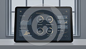 Elegant corporate dashboard visualization presentation for data analysis on modern tablet interface