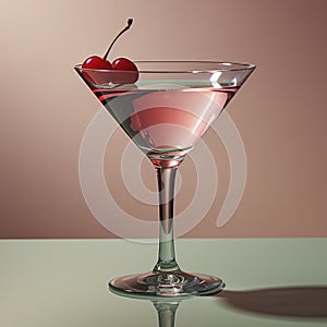 Elegant Cosmopolitan Cocktail Glass with Cherry Garnish on Reflective Surface