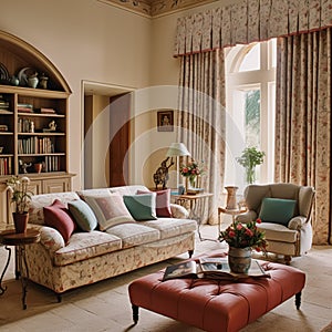 Elegant country lounge room decor, interior design and house improvement, living room furniture, sofa and home decor