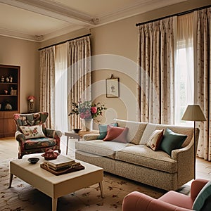 Elegant country lounge room decor, interior design and house improvement, living room furniture, sofa and home decor