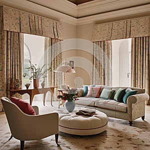 Elegant country lounge room decor, interior design and house improvement, living room furniture, sofa and home decor