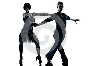 Elegant couple dancers dancing silhouette