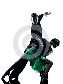 Elegant couple dancers dancing silhouette