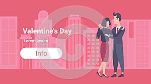 Elegant couple dancing happy valentines day concept business man woman young lovers cityscape background male female
