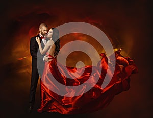 Elegant Couple Dancing in Love, Woman in Red Clothes and Lover photo