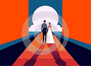 Elegant Couple on Sunset Walk - Modern Love Illustration