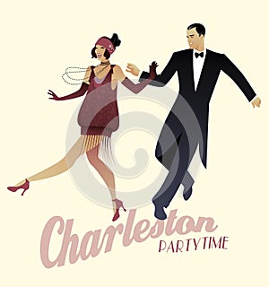 Elegant couple wearing 20`s style clothes dancing charleston.