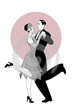 Elegant couple wearing 20`s style clothes dancing charleston. Ve