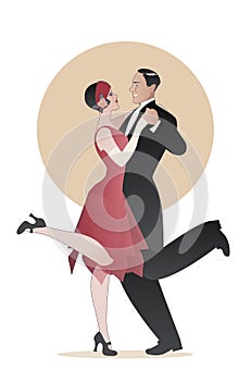 Elegant couple wearing 20`s style clothes dancing charleston. Ve