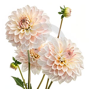 Elegant cream dahlias isolated on white photo