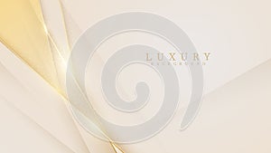 Elegant cream shade background with line golden elements. Realistic luxury paper cut style 3d modern concept.