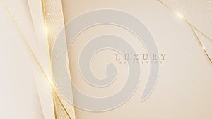 Elegant cream shade background with line golden elements. Realistic luxury paper cut style 3d modern concept.