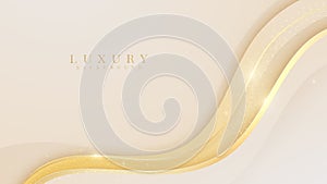 Elegant cream shade background with line golden elements. Realistic luxury paper cut style 3d modern concept.