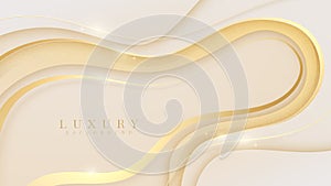 Elegant cream shade background with line golden elements. Realistic luxury paper cut style 3d modern concept.