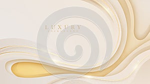 Elegant cream shade background with line golden elements. Realistic luxury paper cut style 3d modern concept.