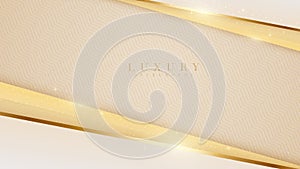 Elegant cream shade background with line golden elements. Realistic luxury paper cut style 3d modern concept.