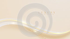 Elegant cream shade background with line golden elements. Realistic luxury paper cut style 3d modern concept.