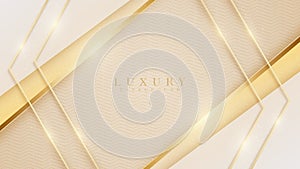 Elegant cream shade background with line golden elements. Realistic luxury paper cut style 3d modern concept.