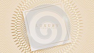 Elegant cream shade background with square golden line elements. Realistic luxury paper cut style 3d modern concept.