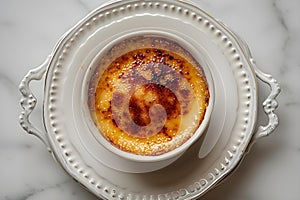 Elegant Creme Brulee on Marble - Gourmet Dessert Elegance. Concept Food Styling, Dessert