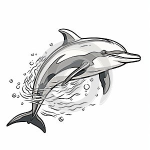 Elegant Crosshatched Cartoon Dolphin In Flight Vector Art