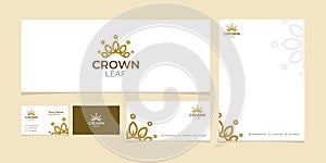 Elegant crown leaf logo design template bundle