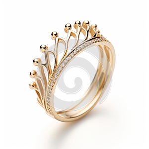Elegant Crown Ring In Yellow Gold With Diamonds