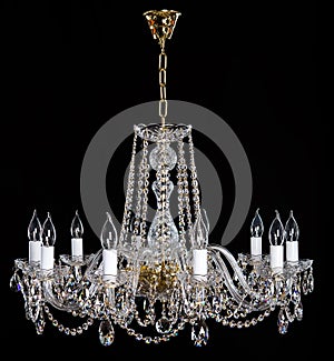 Elegant crystal strass chandelier with ten lamps.