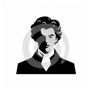 Elegant Curly Haired Man: A Captivating Figure In Minimalist Lawyer Icon photo