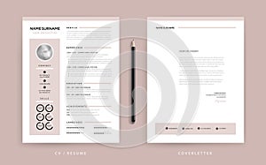 Elegant CV / resume and cover letter template - dusty rose pink