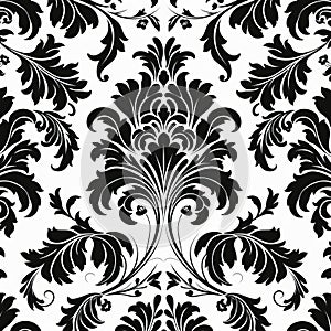 Elegant Damask Pattern: Floral Design On White Background