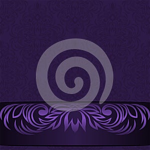 Elegant damask violet Background with ornamental Border - Invitation Design