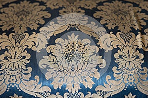 elegant dark blue with golden floral designs vintage victorian wallpaper background