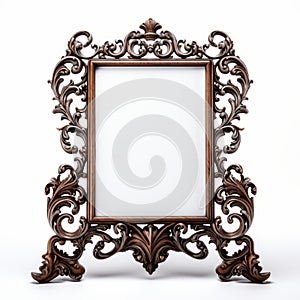 Elegant Dark Brown And White Table Photo Frame With Ornate Design