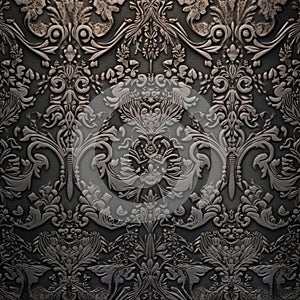 Elegant Dark Floral Damask Wallpaper Design, AI Generated