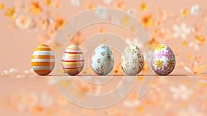 Elegant Decorated Easter Eggs on a Pastel Background. Generative ai