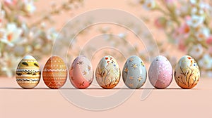 Elegant Decorated Easter Eggs on a Pastel Background. Generative ai