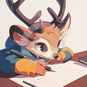 An elegant deer writer cartoon style