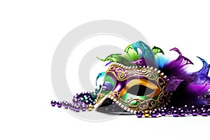 Elegant and delicate Venetian mask festival beads on white background